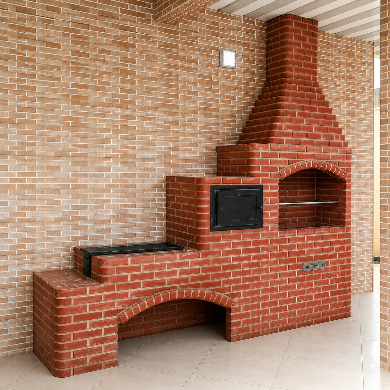 Churrasqueira 80cm com Forno Caipira (Porta de Vidro) e Fogão a Lenha